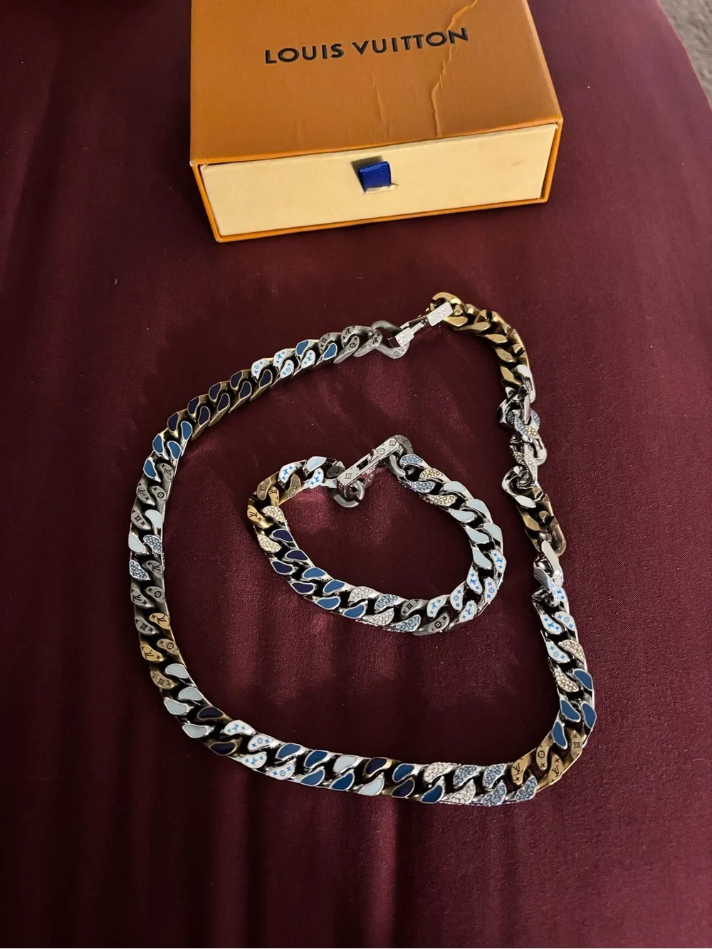 Louis Vuitton Multicolor Chain Necklace and Bracelet Set